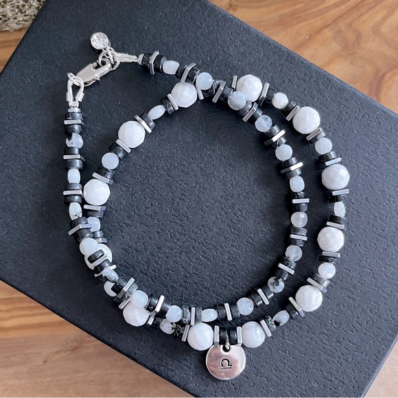 LIBRA Zodiac Charm Bracelet Set, Howlite and Agate Bracelet, Silver Bracelet Set - Picture 3 of 5